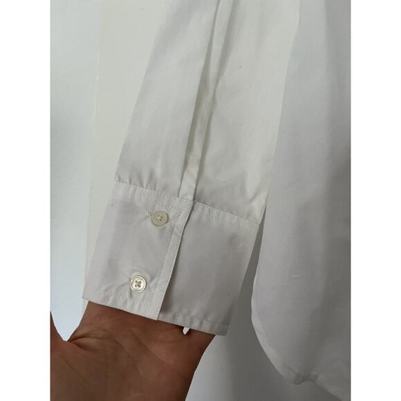 J Crew Band Collar Ruffle Button Up Shirt Size M White Preppy Office Career NWT - Picture 4 of 6